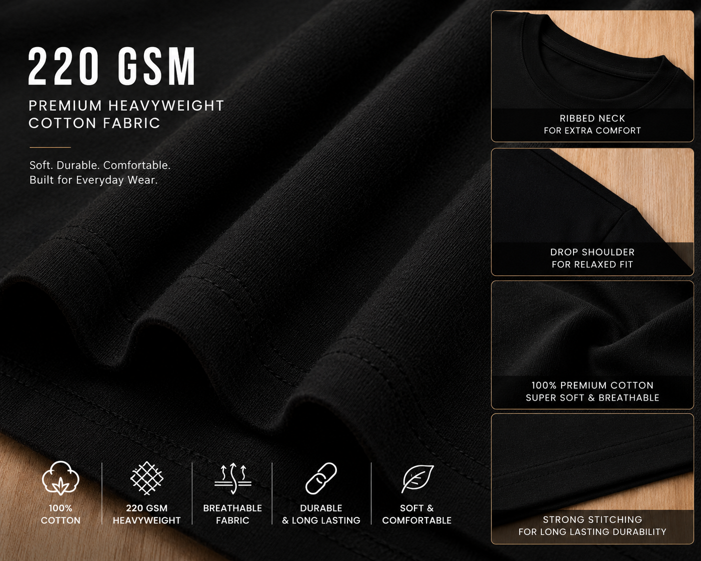 ERAAA Premium Oversized Black T-Shirt | 220 GSM Pure Cotton | Drop Shoulder