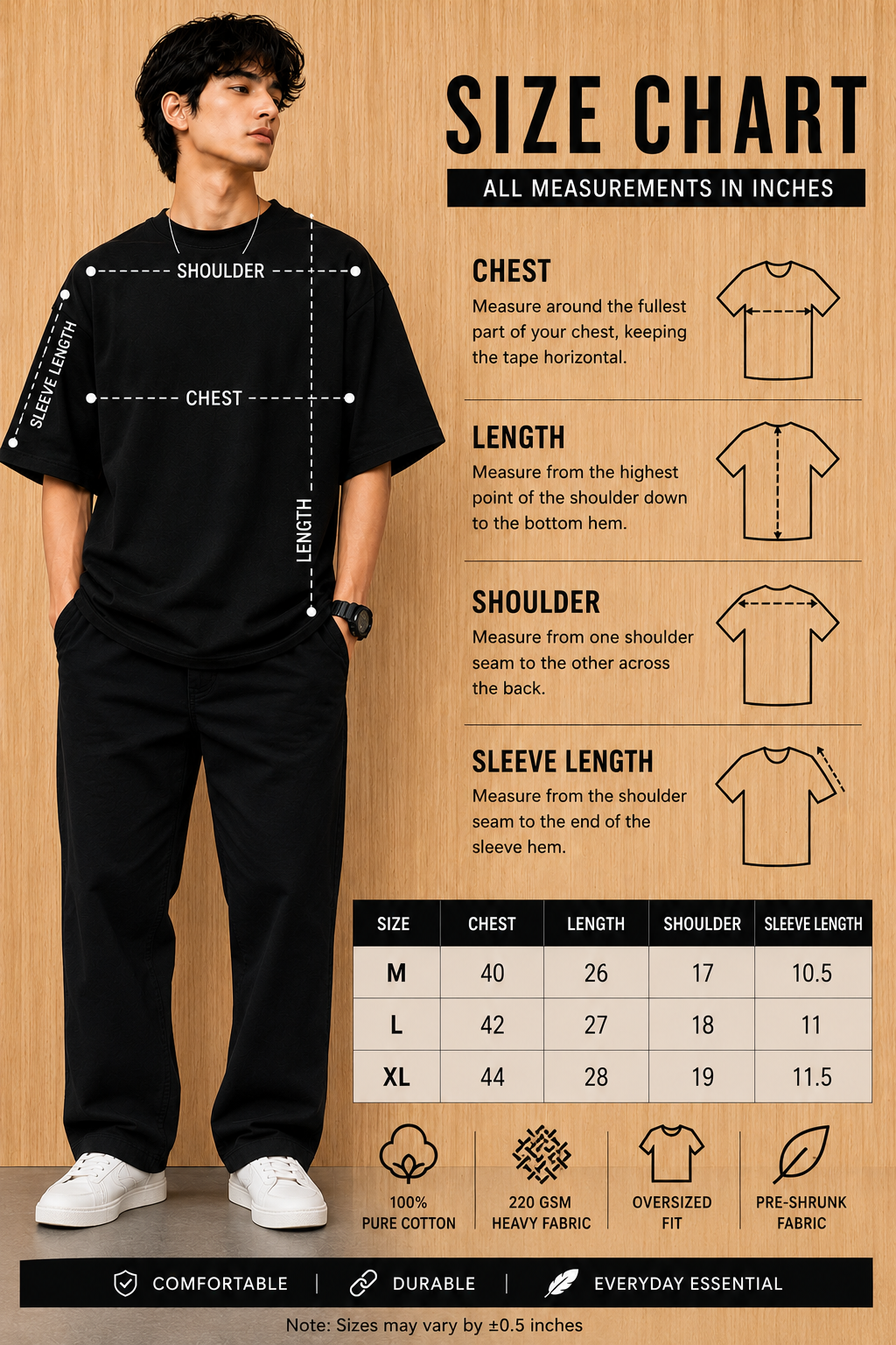 ERAAA Premium Oversized Black T-Shirt | 220 GSM Pure Cotton | Drop Shoulder