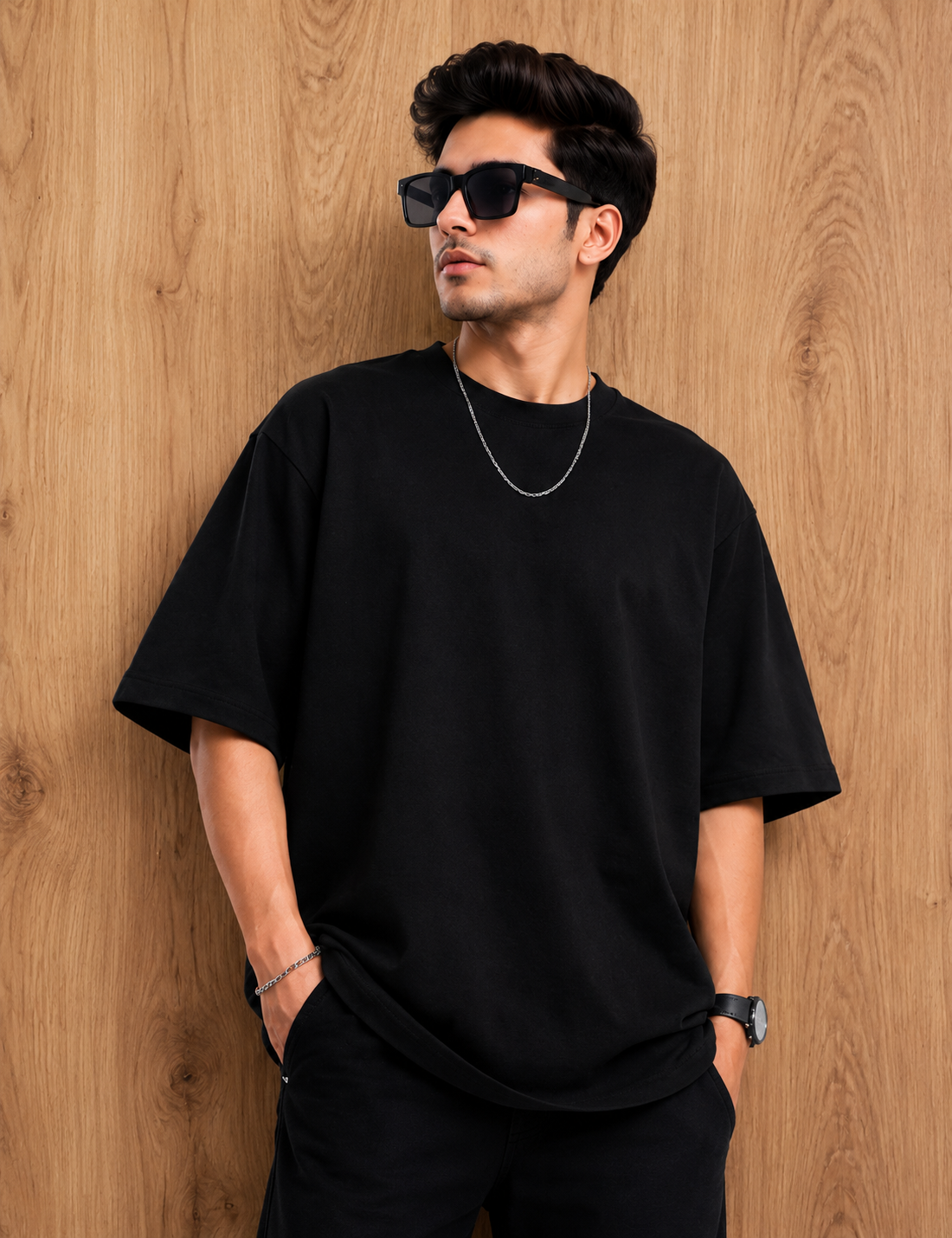 Men's Premium Oversized Black T-Shirt | 100% Cotton | Drop Shoulder | Round Neck