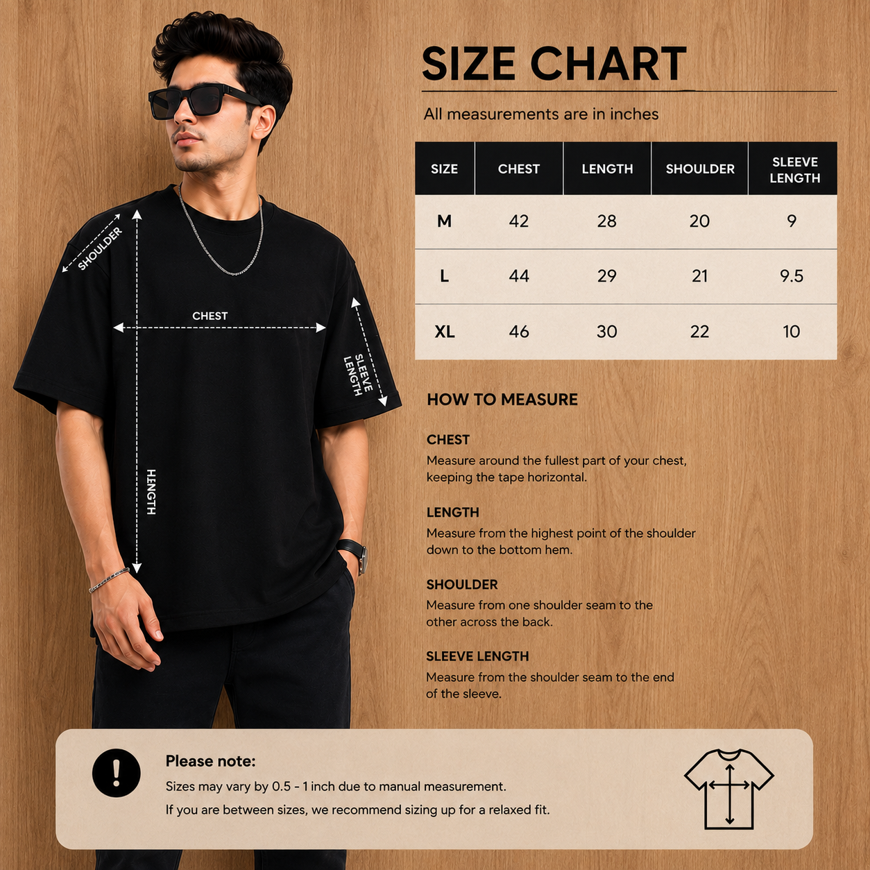 Men's Premium Oversized Black T-Shirt | 100% Cotton | Drop Shoulder | Round Neck