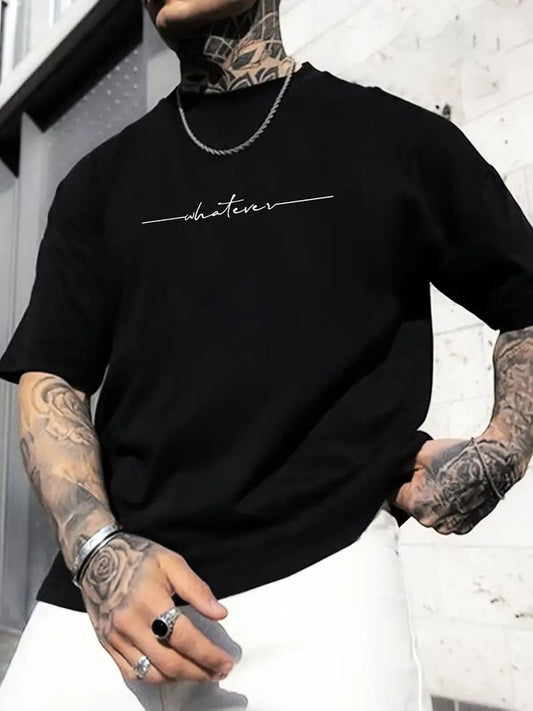 Men Oversized Mock Neck Printed T-Shirt | Premium Cotton Relaxed Fit Black Tee