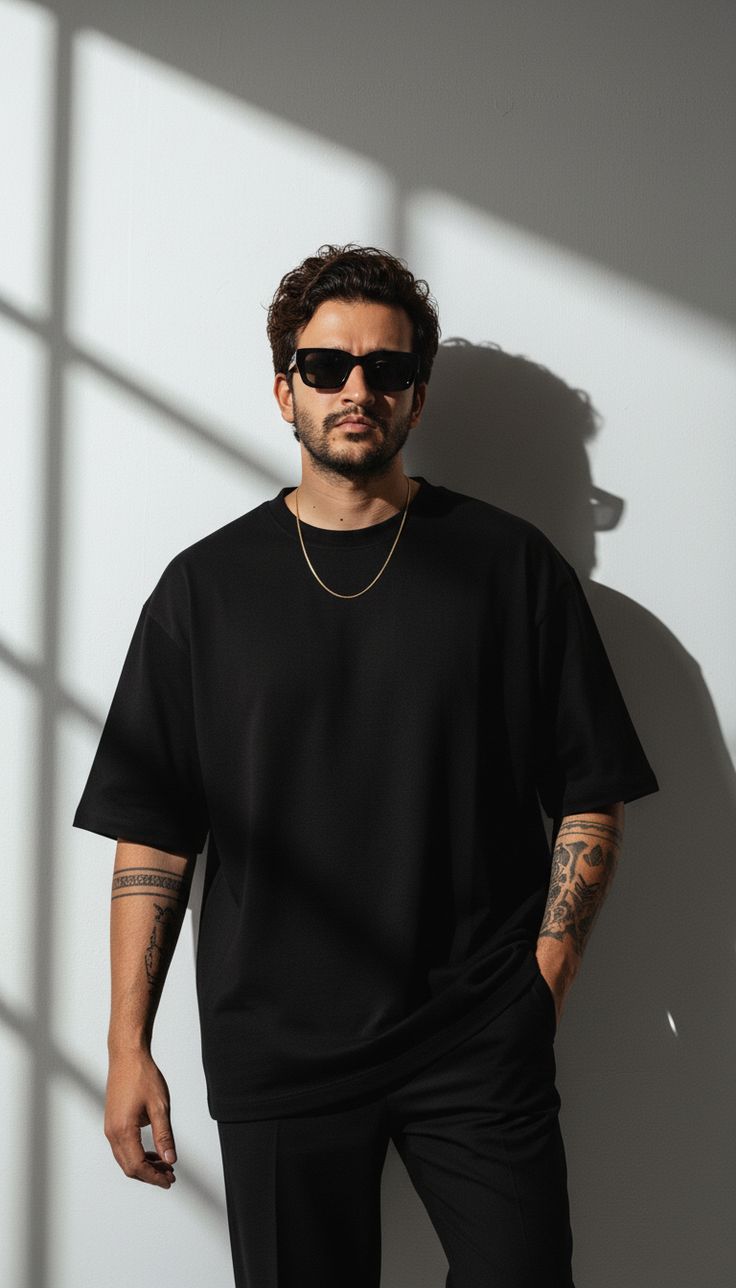 Oversized Black Mock Neck T-Shirt