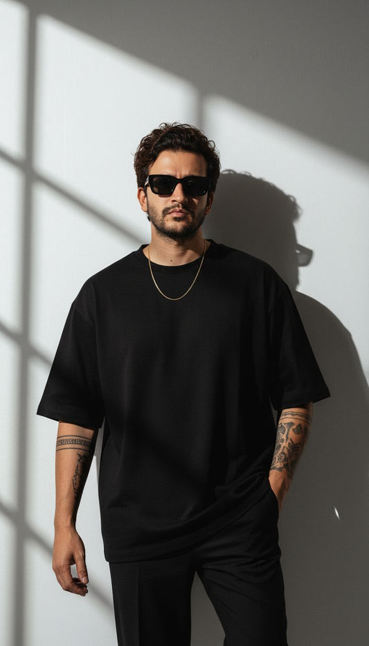 Oversized Black Mock Neck T-Shirt