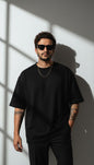 Oversized Black Mock Neck T-Shirt